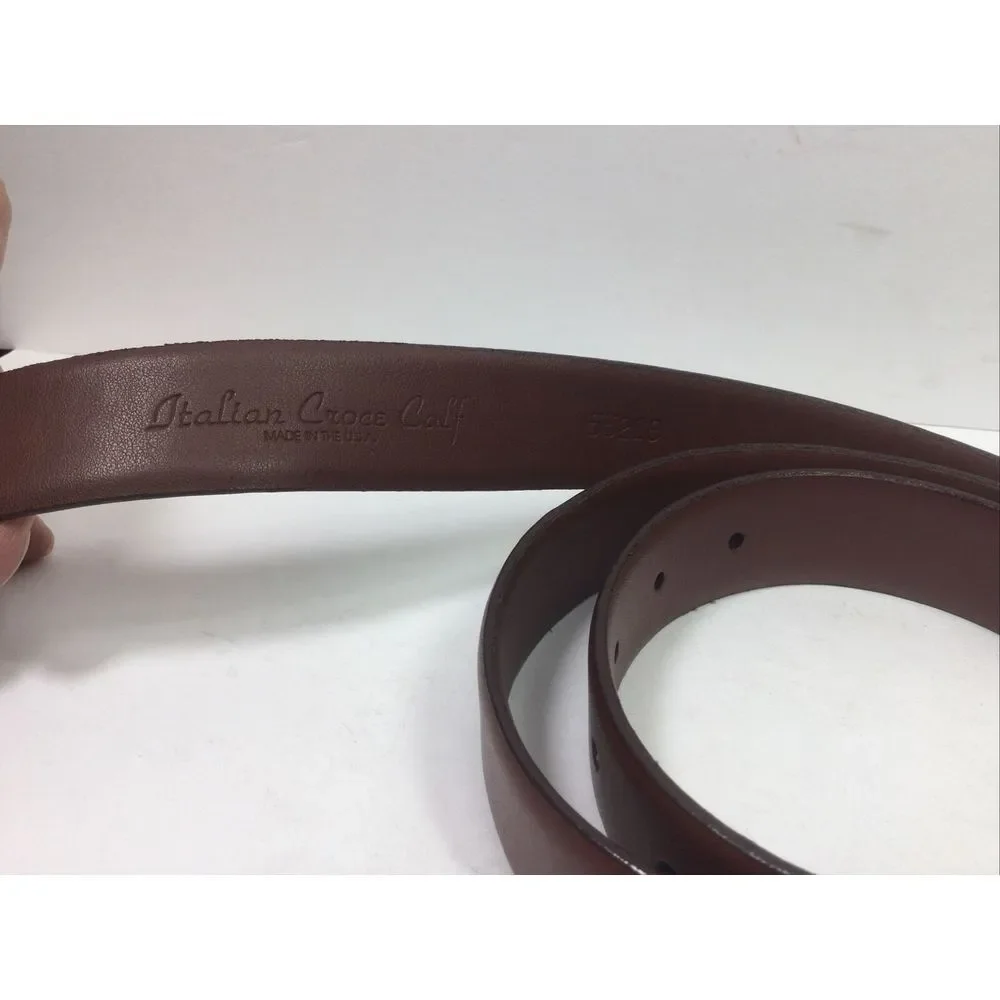 Torino Leather Belt Italian Croce Calf Leather Size 44 Silver Buckle Made In USA